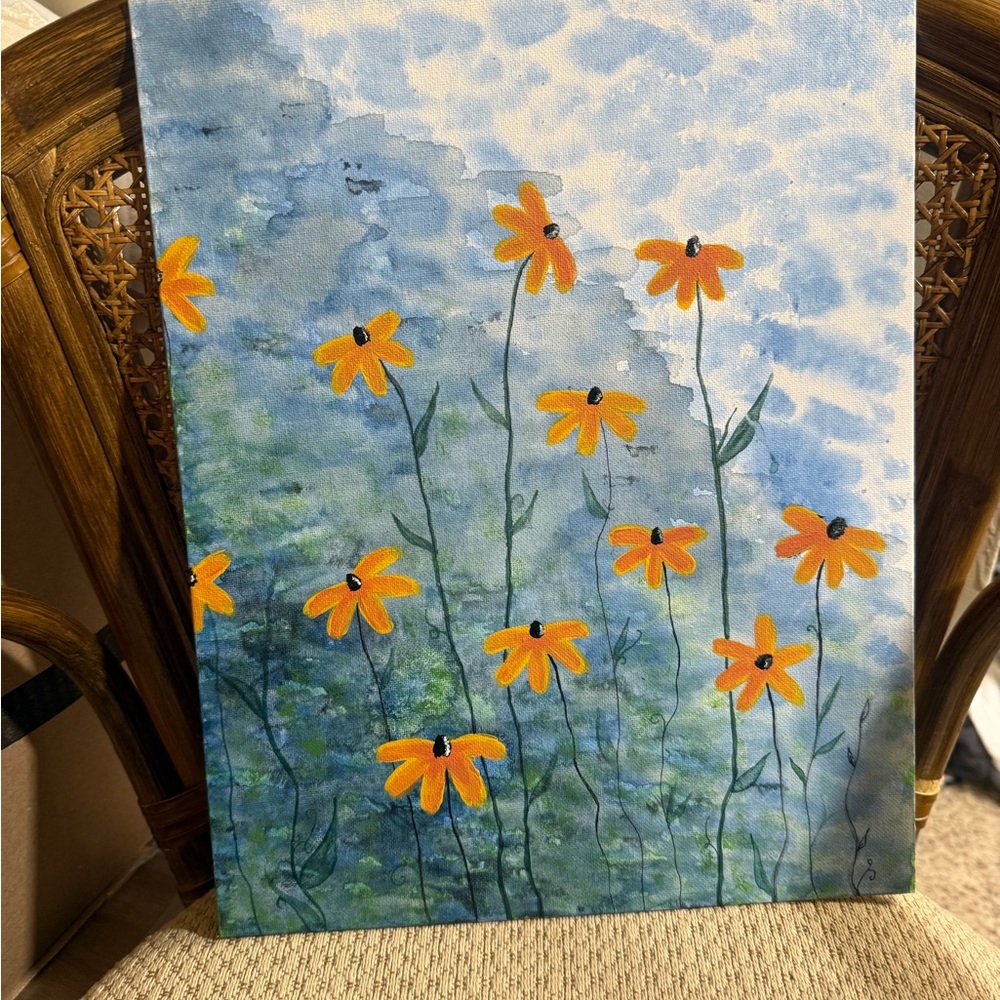 Original Painting Orange Floral Canvas Art